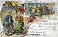 Gruß von der <!--LINK'" 0:257-->, historische Ansichtskarte, Zeichnung mit Papagei und Affe, um 1900
