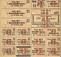 Lebensmittelkarte der Stadt Fürth, gültig in der Kalenderwoche 11/1919, mit Mengenangabe der zu beziehenden Produkte