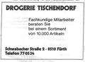 Werbung der ehemaligen <a class="mw-selflink selflink">Drogerie Tischendorf</a> 1979 in der <!--LINK'" 0:0-->