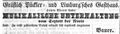 Zeitungsanzeige für das Gräflich Pückler- und Limburg´sche Gasthaus, März 1855
