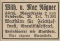 Werbe Eintrag im Fürther Adressbuch 1931 der Firma <a class="mw-selflink selflink">Wilhelm Rögner</a>