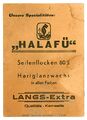 Werbung der Seifenflocken HALAFÜ auf der Rückseite des Prospektes der ehem. Seifen- und Kosmetikfirma Hans Lang K. G., 1950