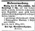 Versteigerung am Trödelmarkt, Fürther Tagblatt 18. März 1871