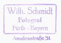 Firmenstempel des Fotografs Wilhelm Schmidt, Amalienstr. 31 (um 1937)
