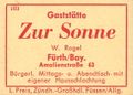 Zündholzschachtel-Etikett der ehemaligen Gaststätte Zur Sonne, um 1965