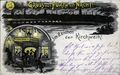 Gruß von der <!--LINK'" 0:200-->, Eingang zum Geismannsaal bei Nacht, historische Ansichtskarte mit schwarzer Katze, um 1905