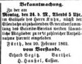Die Zeitungsanzeige bezieht sich wahrscheinlich auf das ehemalige Hotel Kütt in der <a class="mw-selflink selflink">Friedrichstraße 4</a>, Februar 1862