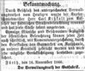 Ernennung des Kupferschmiedmeisters  zum Aufseher städtischen Straßenbeleuchtung, November 1866