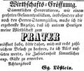 Zeitungsanzeige zur Eröffnung des Praters durch Gg. Lößlein, April 1854