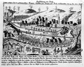 Zeichnung und Bericht vom Gefecht und Kampfhandlungen um Vach, Mannhof und Stadeln vom 29.12.1800, Vacher Schloss rechts, von Mannhof aus gesehen