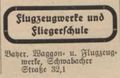 Eintrag im Fürther Adressbuch 1931 der Bayer. Waggon- und Flugzeugwerke <!--LINK'" 0:59--> später <!--LINK'" 0:60-->