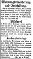 Zeitungsanzeige des Bäckers Georg Beck, August 1855