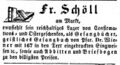Anzeige Schöll, Buchbinder am Markt, Fürther Tagblatt 4. April 1852