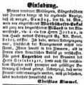 Zeitungsannonce des Wirts Christian Kimmel, Juni 1853