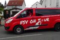 Mannschafts Bus vom <!--LINK'" 0:165--> mit Slogan "FSV on Tour  unsere Mannschaft - unsere Farben - unser Stolz", Stadelner Kärwa, August 2023
