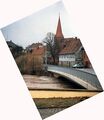 Hochwasser in Vach, Blick über die <a class="mw-selflink selflink">Vacher Regnitzbrücke</a> auf die <!--LINK'" 0:15--> und <!--LINK'" 0:16--> Feb. 1987