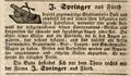 Werbeannonce des Brillenfabrikanten J. Springer, Oktober 1839