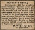 Zeitungsanzeige des Wirts P. Nitzelberger in Poppenreuth, den Bau eines neuen Brunnens betreffend, Januar 1845