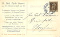 Historische Postkarte mit Leistungsbeschreibung der ehemaligen Gravieranstalt Maria Mett, Engelhardtstr. 8
