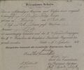 "Receptions-Schein" vom 16. Sept. 1848 für Philipp Krieger mit Unterschrift Oberstlieut. Foerster