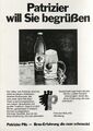 Werbung der <a class="mw-selflink selflink">Patrizier Bräu</a> in der Schülerzeitung <!--LINK'" 0:6--> Nr. 2 1977