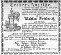 Traueranzeige für Madlon Friedreich, Fürther neueste Nachrichten für Stadt und Land vom 14. Mai 1871