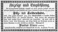 Werbeanzeige des Hutmachermeisters Paulus Ulmer sen., März 1855