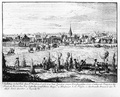 Zeichnung und Bericht von Kampfhandlungen um Vach und Mannhof vom 10.06.1757, von Mannhof aus gesehen