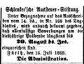 Moriz und Seligmann Schlenker´sche Aussteuerstiftung, Fürther Tagblatt 22. Juli 1869