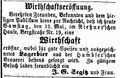 Segitz eröffnet Wirtschaft, Fürther Tagblatt 11.5.1867