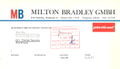 Historischer Briefkopf der Firma MILTON BRADLEY mit <i>plasticant</i>-Werbung, 1971