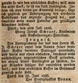Werbeannonce von <a class="mw-selflink selflink">Georg Joseph Scheuer</a> für seinen Surrogat-Kaffee, 1836