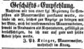 Zeitungsanzeige des Maurermeisters <!--LINK'" 0:18-->, Oktober 1853