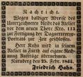 Hinweis auf ein Fotoatelier des Daguerreotypisten <!--LINK'" 0:28--> in Fürth, Februar 1844