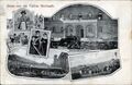 Gruß von der <!--LINK'" 0:109-->, historische Ansichtskarte mit Foto von der Aussteuerungs-Anstalt - Heiratskasse sowie Harfenspielerinnen und vom Heringsdorf, um 1930