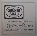 Werbeanzeige der <a class="mw-selflink selflink">Grüner Bräu</a> in der <!--LINK'" 0:2-->, 1949