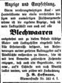 Zeitungsinserat des Maurermeisters Johann Georg Hoffmann, Februar 1856