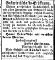 Eröffnung der Gastwirtschaft "Zum weißen Engel" des Pächters Lukas Heilmann, Fürther Tagblatt vom 29. Mai 1870