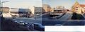 Panorama Foto der neuerbauten <!--LINK'" 0:34--> mit Tiefgarageneinfahrt von der <!--LINK'" 0:35--> aus im November 1982. Links die noch stehende <!--LINK'" 0:36-->.