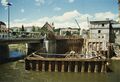 Spundwand Kasten in der  vor dem   zur Vorbereitung zu den Tiefbauarbeiten zur Unterquerung des Flusses für die  im Juni 1997
