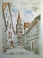 Blick auf den Kirchenplatz mit St. Michael um 1957, Gemälde von Rudolf Hofmann