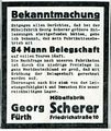 Inserat von <!--LINK'" 0:44--> in den Fürther Nachrichten, 1949