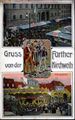 Gruß von der <!--LINK'" 0:193-->, historische Ansichtskarte mit der Veranstaltung der Aussteuerungs-Anstalt - Heiratskasse vor dem Rathaus, um 1905
