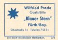 Zündholzschachtel-Etikett der ehemaligen Gaststätte Blauer Stern, um 1965