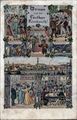 Gruß von der <!--LINK'" 0:14-->, historische Ansichtskarte gezeichnet mit Affe und Kater sowie Geismann-Saal und Harfenspielerinnen, um 1905