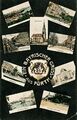 Postkarte mit zeitgenössischen Ansichtskartenmotive aus der Stadt Fürth, so z.B. das Theater, die Max-Brücke, Hotel-National, Centaurenbrunnen, Hornschuchpromenade etc, gel. 1906