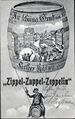 Gruß von der <!--LINK'" 0:208-->, historische Ansichtskarte mit zeithistorischer Anspielung an den Zeppelin und  das § 11 Zeichen (= Bier-Comments von Studentenverbindungen - traditionelle Bedeutung: „Es wird fortgesoffen!“, „Es wird weitergesoffen!“ , um 1905