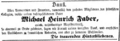 Danksagung der Hinterbliebenen von M. H. Faber, Anzeige vom 13. Februar 1855