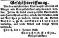 Zeitungsannonce des Spiegelfabrikanten <!--LINK'" 0:22-->, Januar 1852