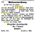 Eintritt des Sohnes David Hechinger in die Firma "H. Hechinger"; Beilage zum Allgemeinen Anzeiger der Bayerischen Zeitung 10. November 1865